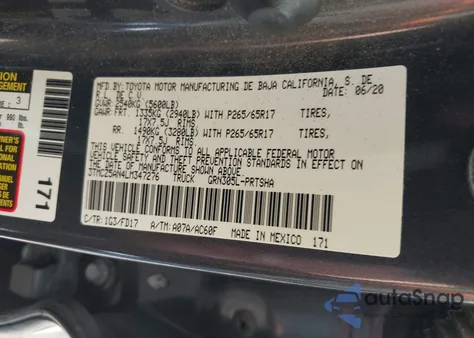 2020 Toyota Tacoma Trd Sport из США, поврежденный, VIN 3TMCZ5AN4LM347276